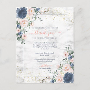 Dusty Blue Blush Pink Gold Floral Wedding Danke Postkarte