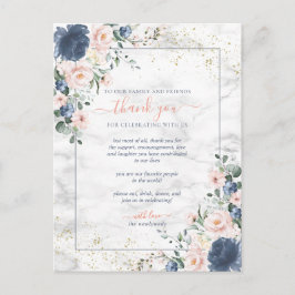 Dusty Blue Blush Pink Gold Floral Wedding Danke Postkarte