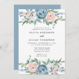 Dusty Blue & Blush Rose Floral Engagement Party Einladung