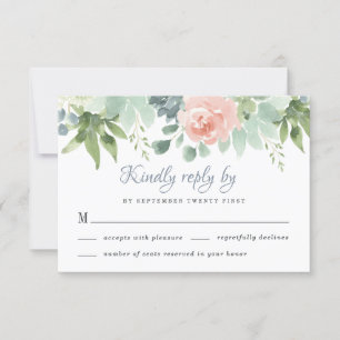 Dusty Blue Blush Sukkulent Blumengarten Hochzeit RSVP Karte