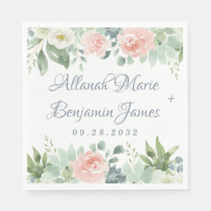 Dusty Blue Blush Sukkulent Blumengarten Hochzeit Serviette