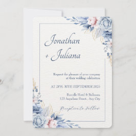 Dusty Blue & Blush Wasserfarbe Bloral Einladung