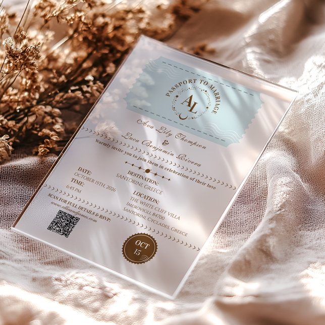 Dusty Blue Boarding Pass Kosmische Hochzeit Acryleinladungen (Von Creator hochgeladen)