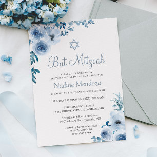 Dusty Blue Bohemisch Floral Bat Mitzvah Einladung