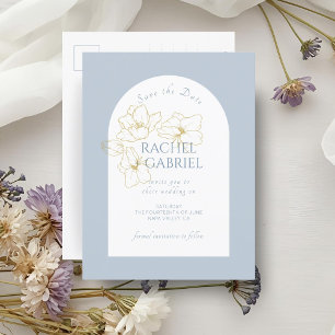 Dusty Blue Boho Arch Gold Floral Wedding Postkarte