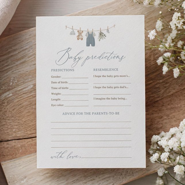 Dusty Blue Boho Baby Clothes Predictions Advice Einladung (Von Creator hochgeladen)