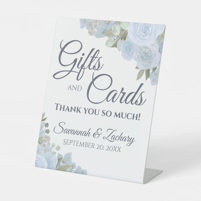 Dusty Blue Boho Blumenzettel & Cards Sockelschild (Vorderseite)