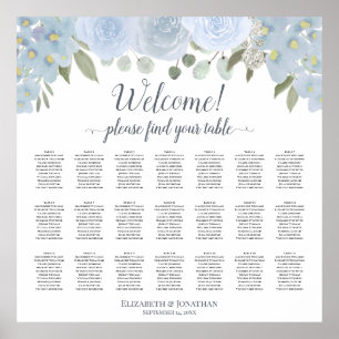 Dusty Blue Boho Chic Floral 21 Tabelle Seating Cha Poster