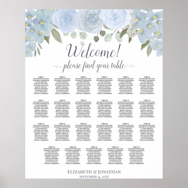 Dusty Blue Boho Chic Rose 23 Tischplattentabelle Poster (Vorne)
