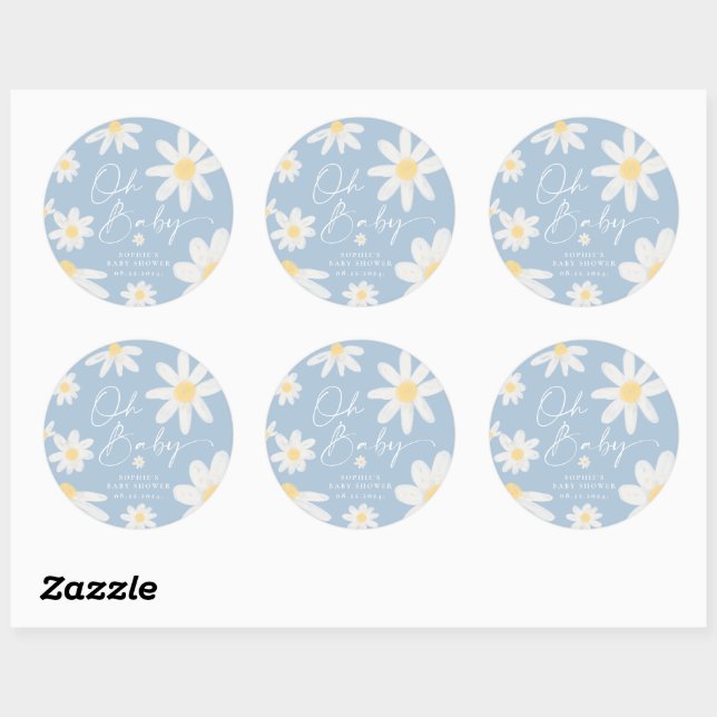 Dusty Blue Boho Daisy Blume Round Sticker (Blatt)