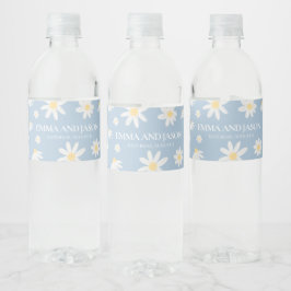 Dusty Blue Boho Daisy Floral Water Flasche Label Wasserflaschenetikett