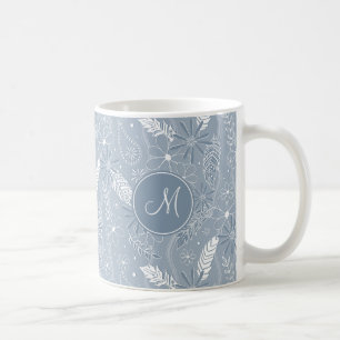 Dusty Blue Boho Federn Blume Paismuster Kaffeetasse
