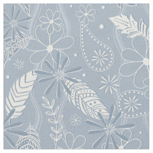 Dusty Blue Boho Federn Blume Paismuster Stoff