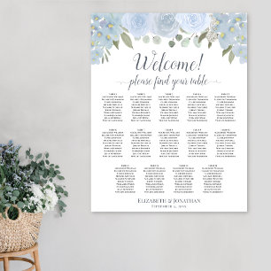 Dusty Blue Boho Floral 14 Table Seating Chart Poster
