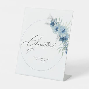 Dusty Blue Boho Floral Guestbook Sockelschild