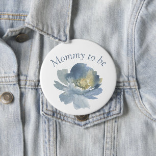 Dusty Blue Boho Floral Mommy to be 4" Button