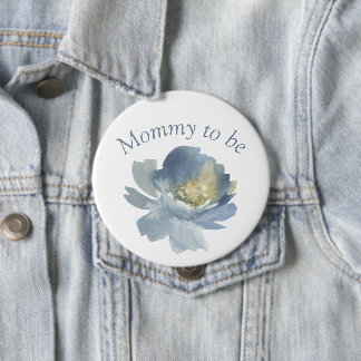 Dusty Blue Boho Floral Mommy to be 4" Button