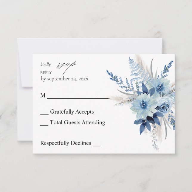 Dusty Blue Boho Floral no Meal UAWG RSVP Karte (Vorderseite)