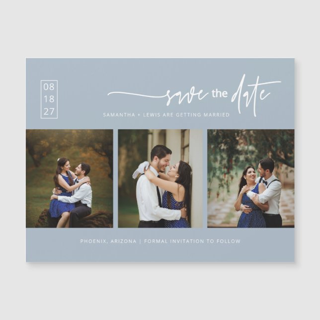 Dusty Blue Boho Foto Save the Date Magnetkarte (Vorderseite)