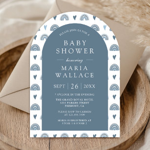 Dusty Blue Boho Rainbow Arch Baby Dusche Einladung