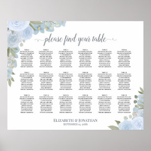 Dusty Blue Boho Rose 18 Tabelle Seating Chart Poster