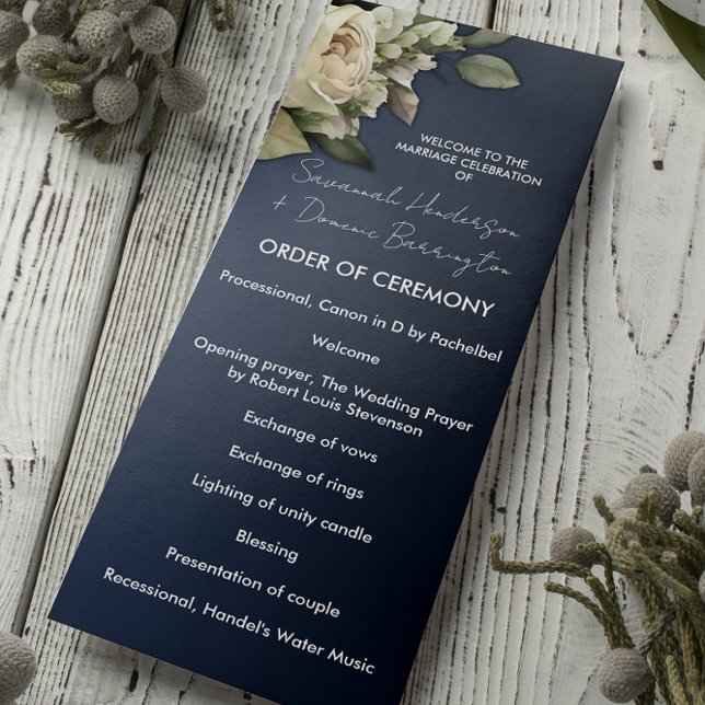 Dusty Blue Boho Rose Wedding Programm (Von Creator hochgeladen)