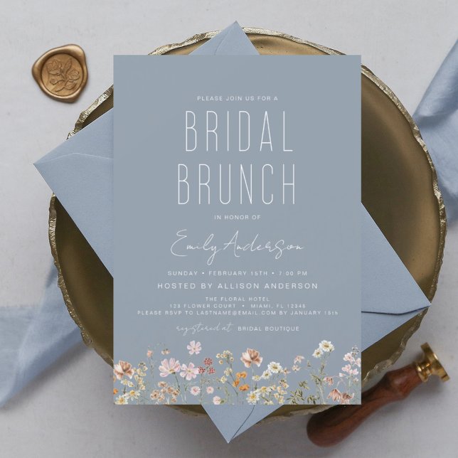 Dusty Blue Boho Wildblume Bridal Brunch Dusche Einladung (Von Creator hochgeladen)