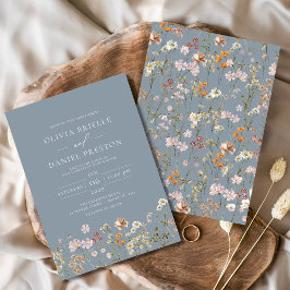 Dusty Blue Boho Wildblume Garden Wedding Einladung