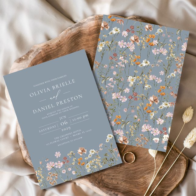 Dusty Blue Boho Wildblume Garden Wedding Einladung (Von Creator hochgeladen)