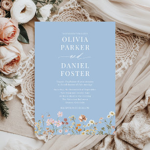 Dusty Blue Boho Wildblume Minimalistisch Wedding Einladung