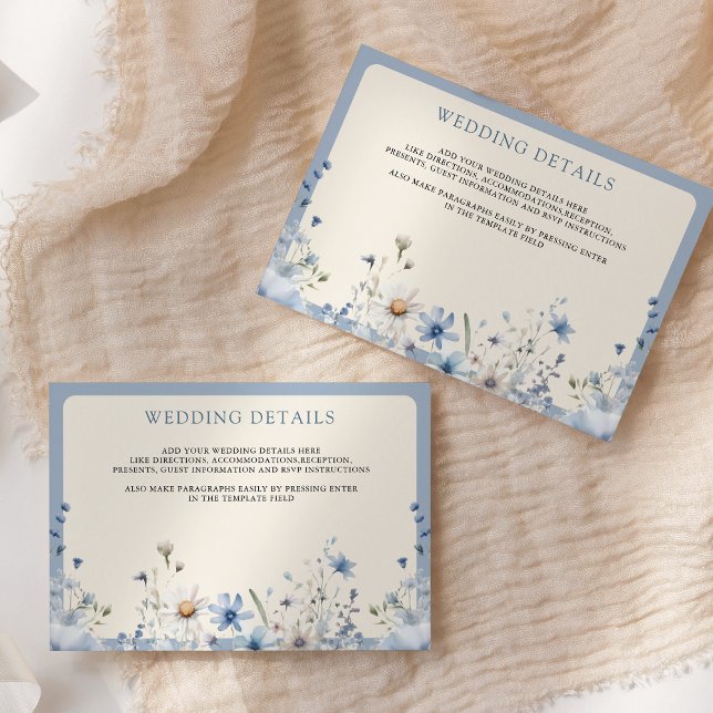 Dusty Blue Boho Wildblume Wedding Details Begleitkarte (Von Creator hochgeladen)