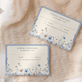 Dusty Blue Boho Wildblume Wedding RSVP Karte