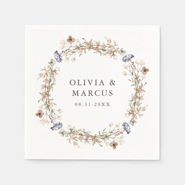 Dusty Blue Boho Wildblume Wreath Wedding Serviette (Vorderseite)