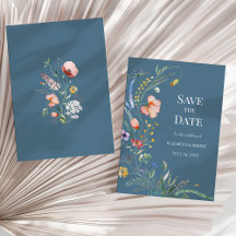 Dusty Blue Boho Wildblumen Save the Date Card
