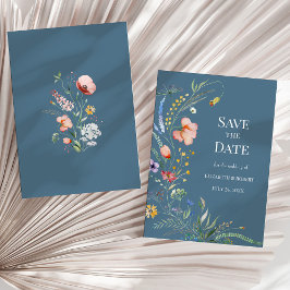 Dusty Blue Boho Wildblumen Save the Date Card Einladung