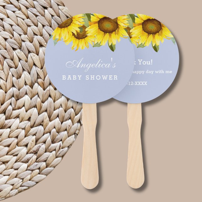 Dusty Blue Boho Yellow Sunflower Baby Dusche Fächer (Von Creator hochgeladen)