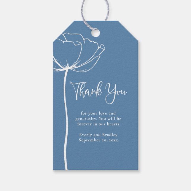Dusty Blue Bold Simple Floral Wedding Vielen Dank Geschenkanhänger (Vorderseite)