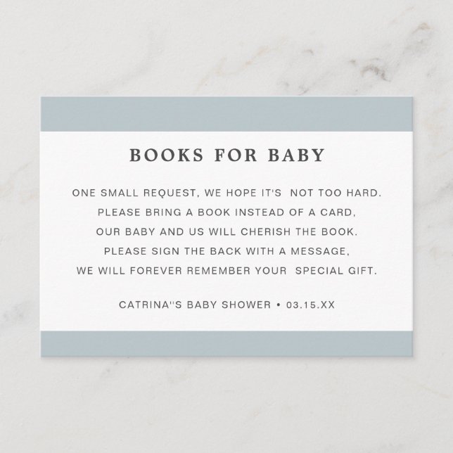Dusty Blue Book Request Boy Baby Shower Begleitkarte (Vorderseite)