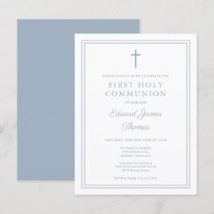 Dusty Blue Border First Holy Communitation Einladu Postkarte