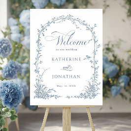 Dusty Blue Botanical Arch Garden Wedding Welcome Poster