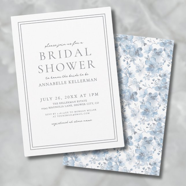 Dusty Blue Botanical Classic Elegantes Brautparty Einladung (Dusty Blue Botanical Classic Elegant Bridal Shower Invitation)