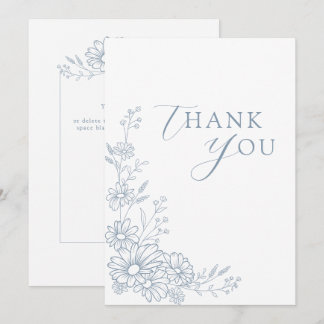 Dusty Blue Botanical Daisy Garden Wedding Dankeskarte
