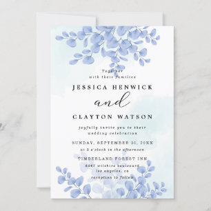 Dusty Blue Botanical Eucalyptus Blätter Wedding Einladung