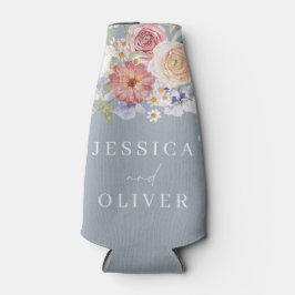 Dusty Blue Botanical Floral Watercolor Wedding Flaschenkühler