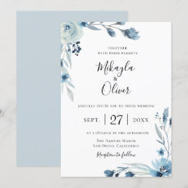 Dusty Blue Botanical Floral Wedding Einladung