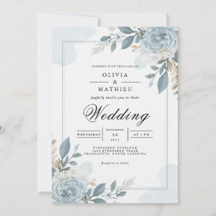 Dusty Blue Botanical Floral Wedding Einladung