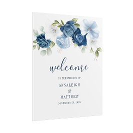 Dusty Blue Botanical Floral Wedding Willkommen Poster