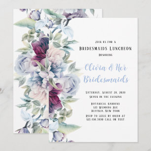 Dusty Blue Botanical Florals Bridesmaids Luncheon Einladung