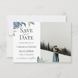 Dusty Blue Botanical Foto Save the Date Ankündigung