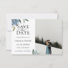 Dusty Blue Botanical Foto Save the Date Ankündigung